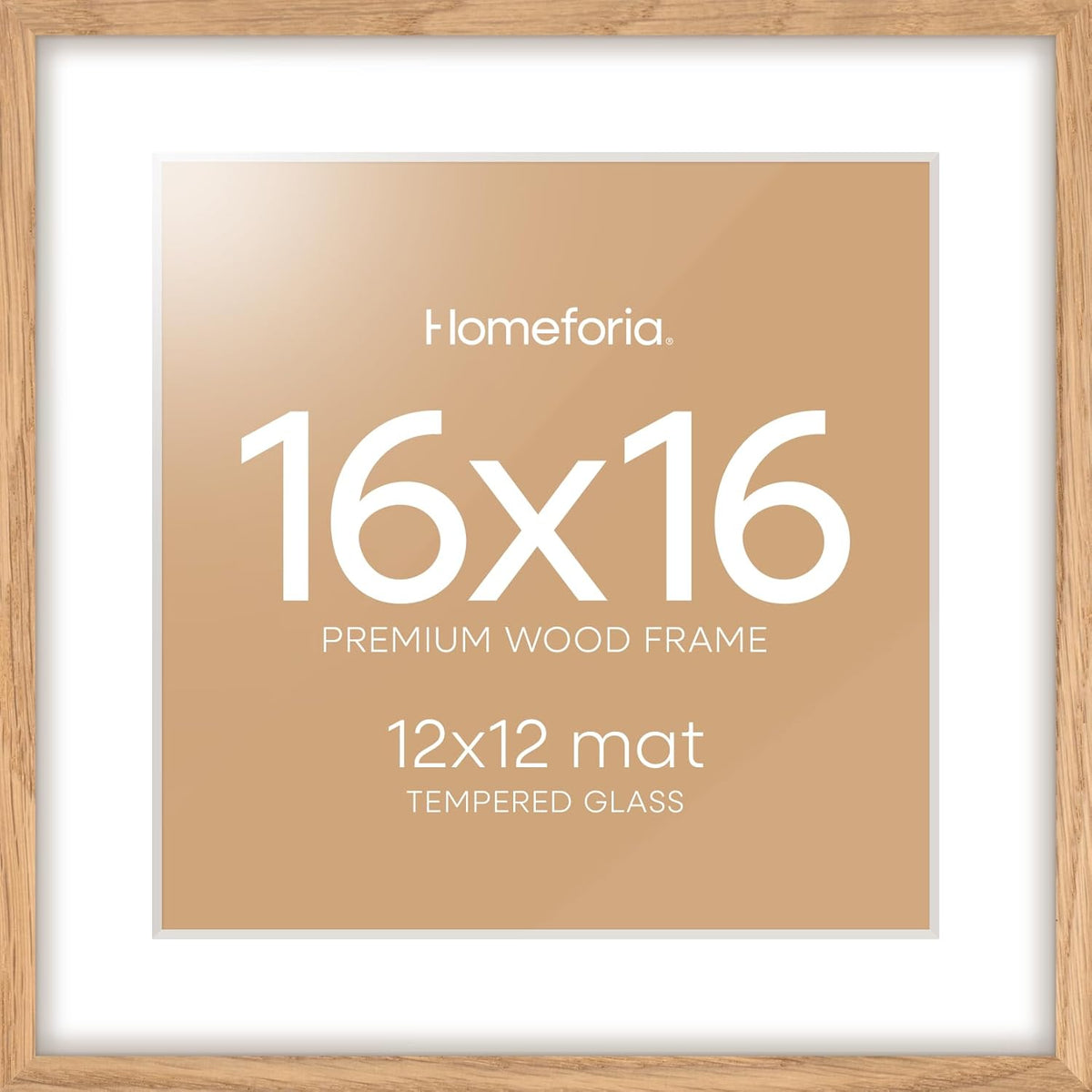 Homeforia 16x16 Picture Wood Frame, High End Natural Oak 16 x 16 Square Light Wooden Frames with