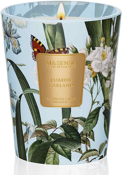 M&SENSE Jasmine Garland Scented Natural Soy Wax Candle, 14.1oz 60 Hours Long Lasting Slow Burning