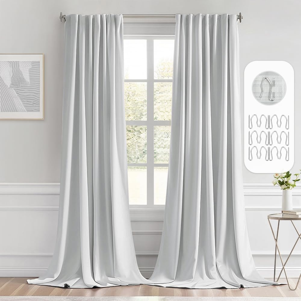 MIULEE Back Tab Light Blocking Curtains 120 Inch Long 2 Panels Set for Living Room Bedroom, Greyish