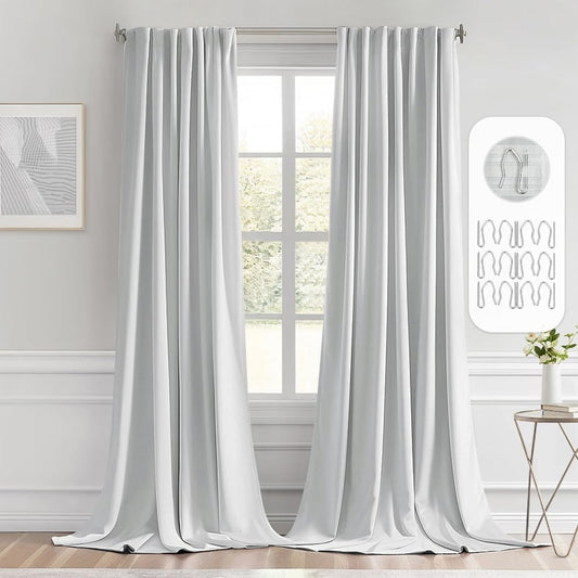 MIULEE Back Tab Light Blocking Curtains 102 Inch Long 2 Panels Set for Living Room Bedroom, Greyish