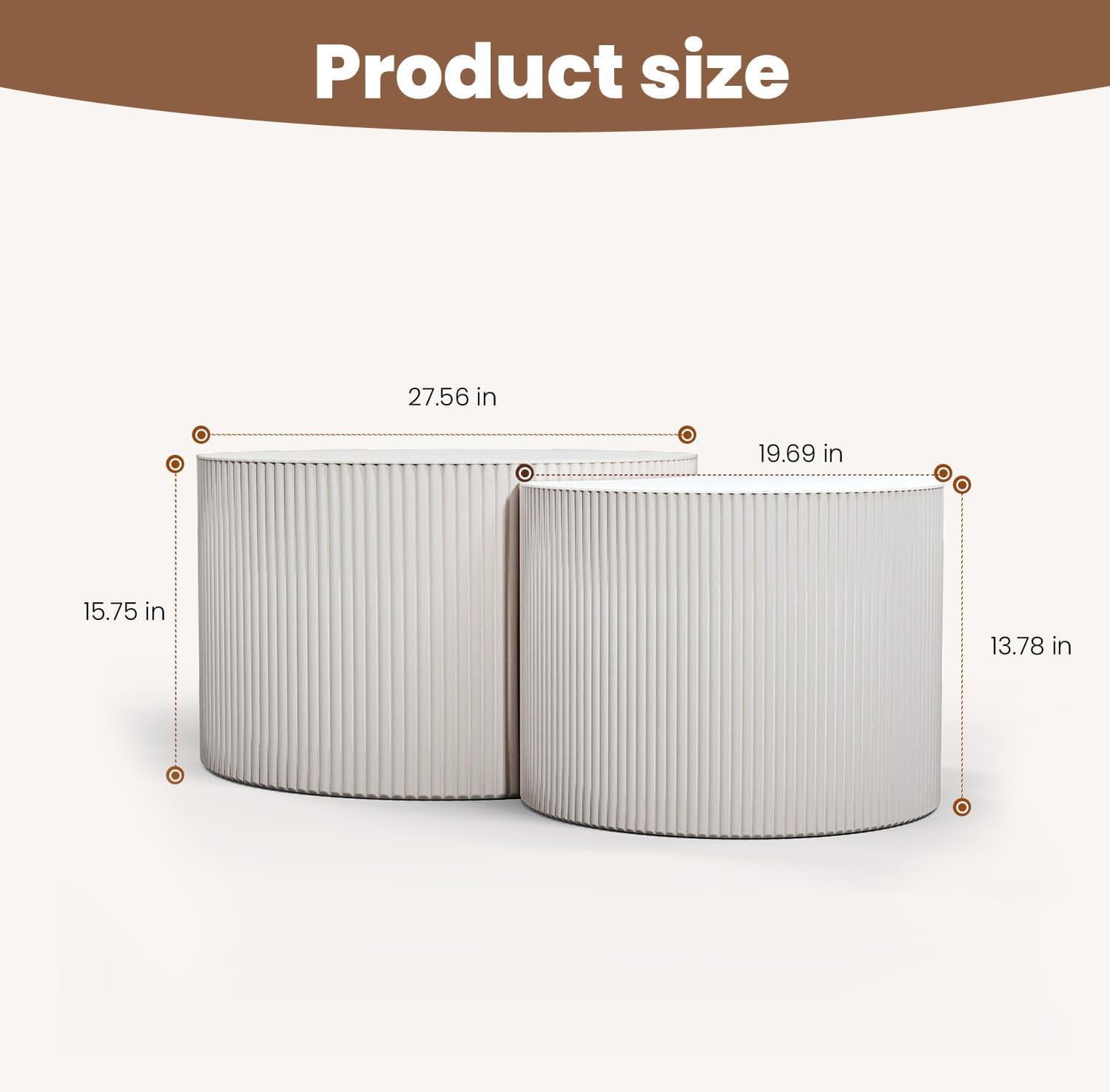 Round Nesting Coffee Table Wood Drum Nesting Tables Modern Stacking Coffee Table Set of 2 Fluted