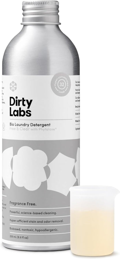 Dirty Labs | Scent Free | Bio-Liquid Laundry Detergent | 32 Loads (8.6 fl oz) | Hyper-Concentrated