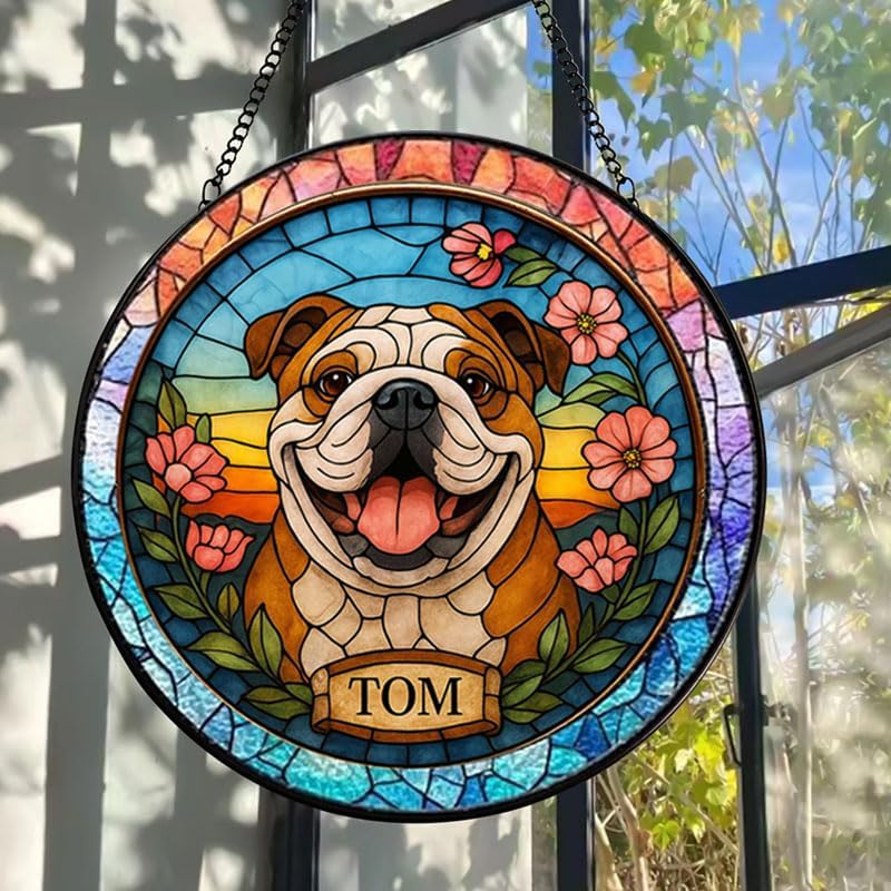 Custom Stained Glass with Pet Portrait & Name, Personalized Window Hanging, Pet Loss Memorial Gift