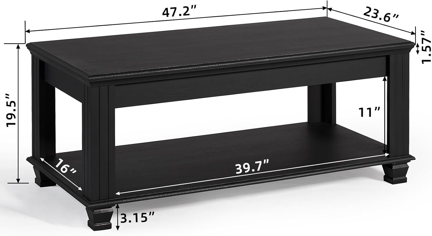 Farmhouse Coffee Tables for Living Room,Square Tea Table with Open Storage Shelf,Large Coffee