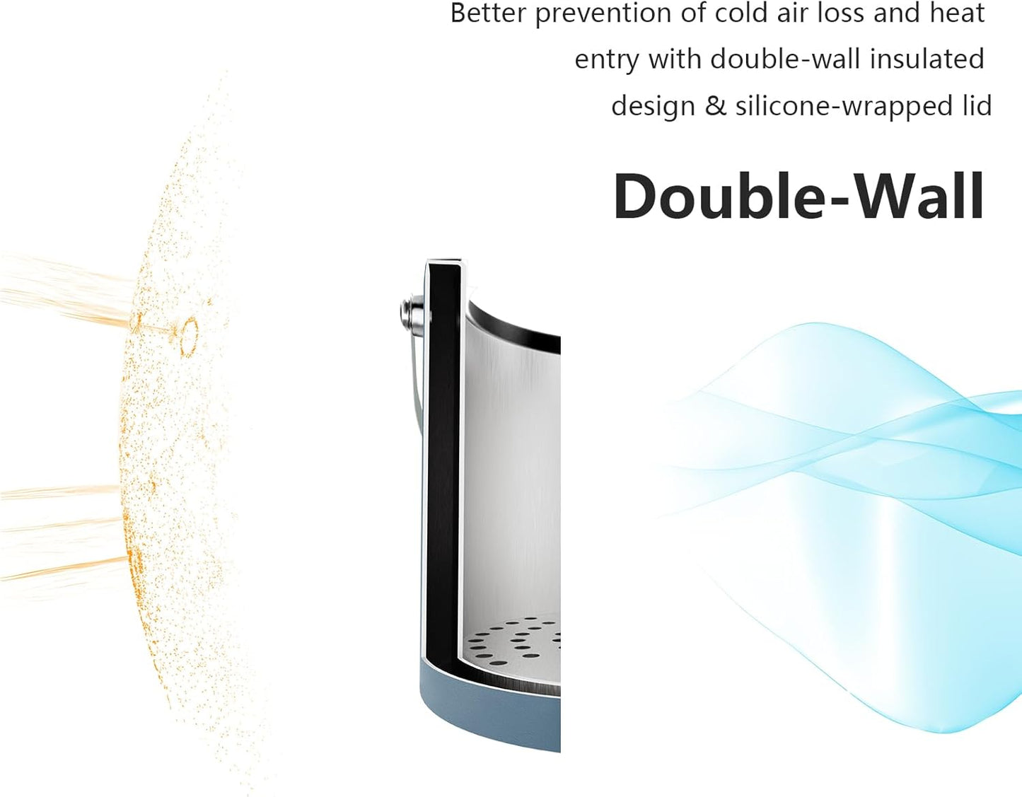 3L Ice Bucket with Silicone Lid, Scoop, Tongs & Strainer, Stainless Steel Double Wall Insulated Ice