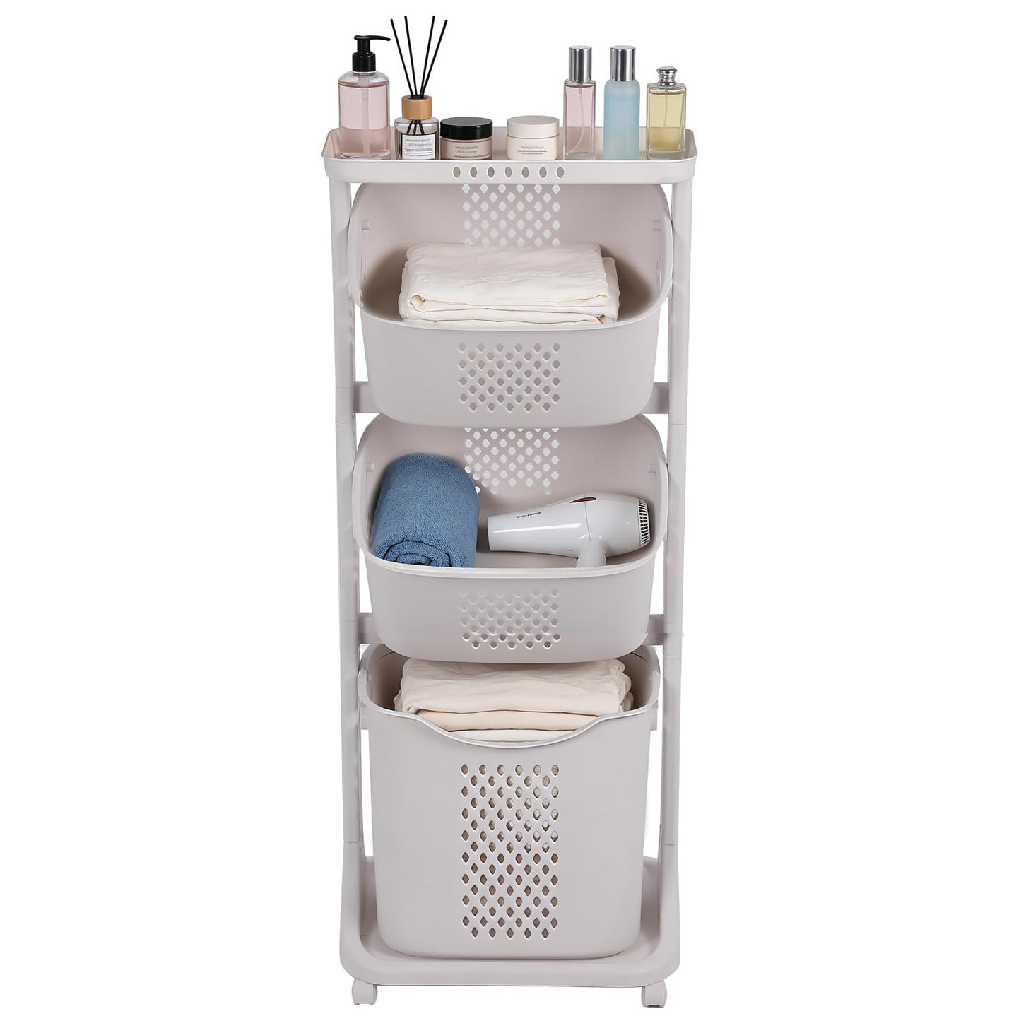 FAHKNS 3-Tier Laundry Hamper Sorter Cart with Wheels, Large 75L Capacity Hamper Organizer, Rolling