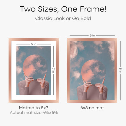 Homeforia Rose Gold 6x8 Picture Frame, High End Metal 6 x 8 Frames with Mat 5 x 7 for Print, 6by8