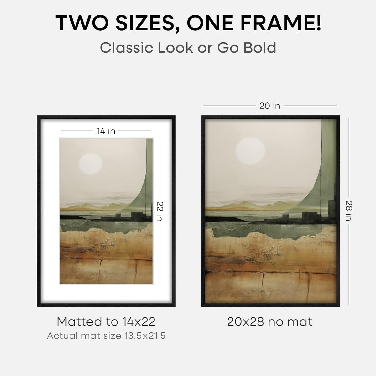 Homeforia 20x28 Black Wood Frame, High End Oak 20x28 Wooden Picture Frames with Mat 14x22 Photo, 20