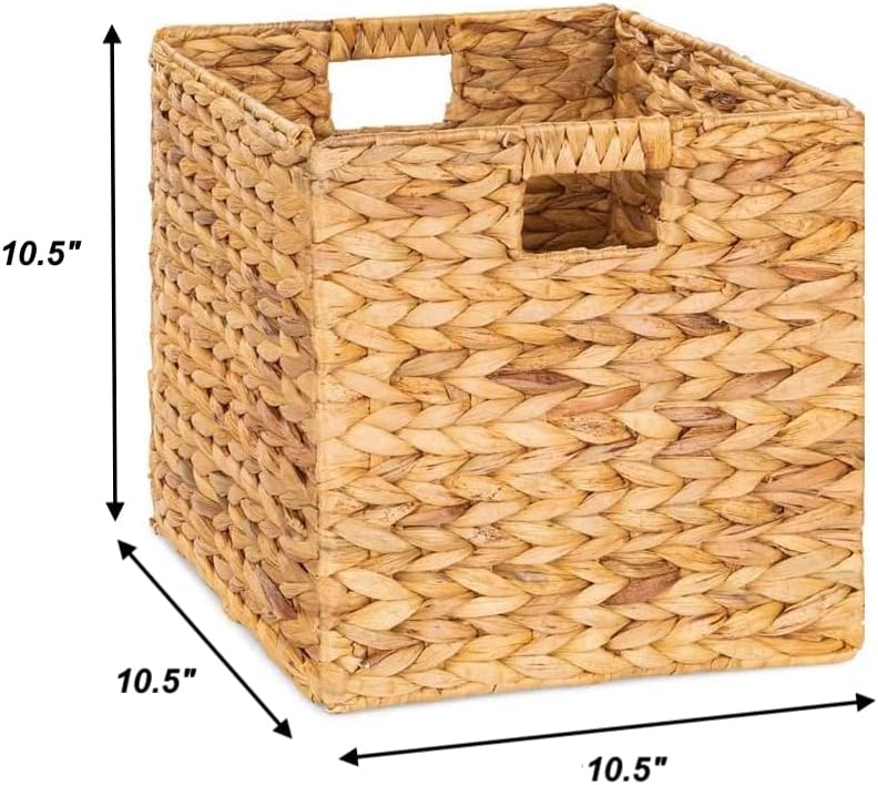 10.5 x 10.5in Wicker Storage Baskets for Shelves, Water Hyacinth Storage Baskets, Woven Baskets for