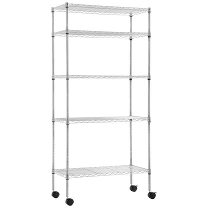BestOffice | 5-Tier Garage Shelving with Wheels | 14" x 30" x 60" | Chrome