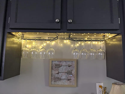 14-Inch Black Wine Glass Rack, Under Cabinet Wine Glass Holder, Stemware Rack, Hanging Stemware