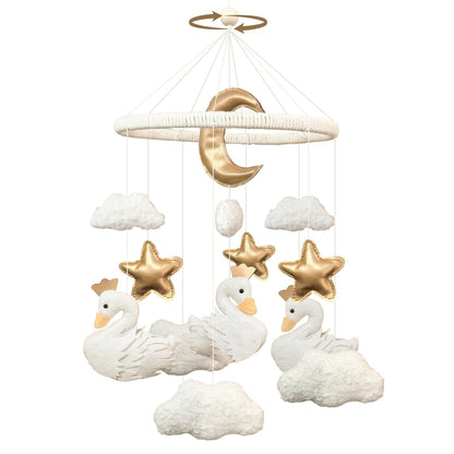 Baby Mobile for Crib Swan Nursery Decor for Girls Handmade Boho Baby Crib Mobile Cloud Moon Star