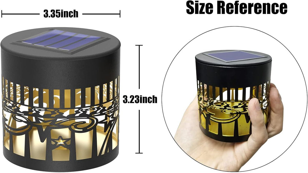 4 Pack Solar Fence Lights Metal Solar Powered Outdoor Wall Deck Lights Sun Moon Theme Waterproof