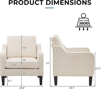 VINGLI Mid Century Modern Accent Chair, Beige Fabric Accent Chairs for Living Room Upholstered