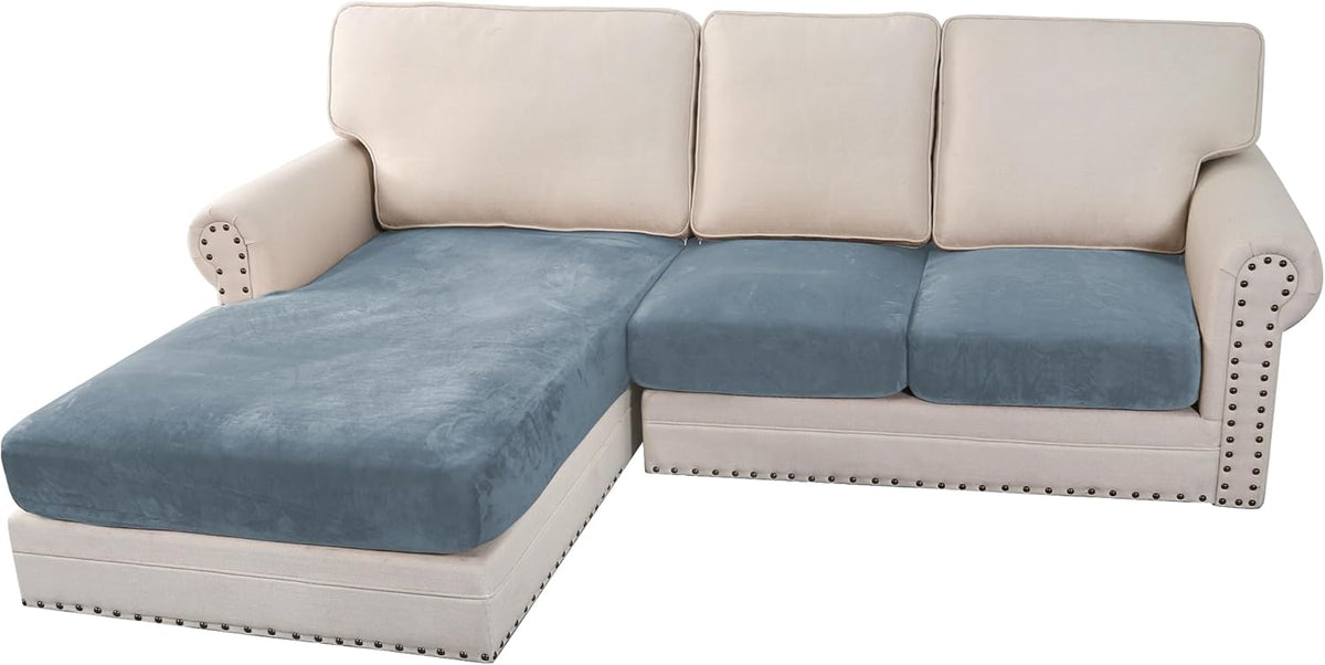 H.VERSAILTEX Velvet Stretch Sectional Couch Covers 3 Pieces Sofa Seat Cushion Covers L Shape