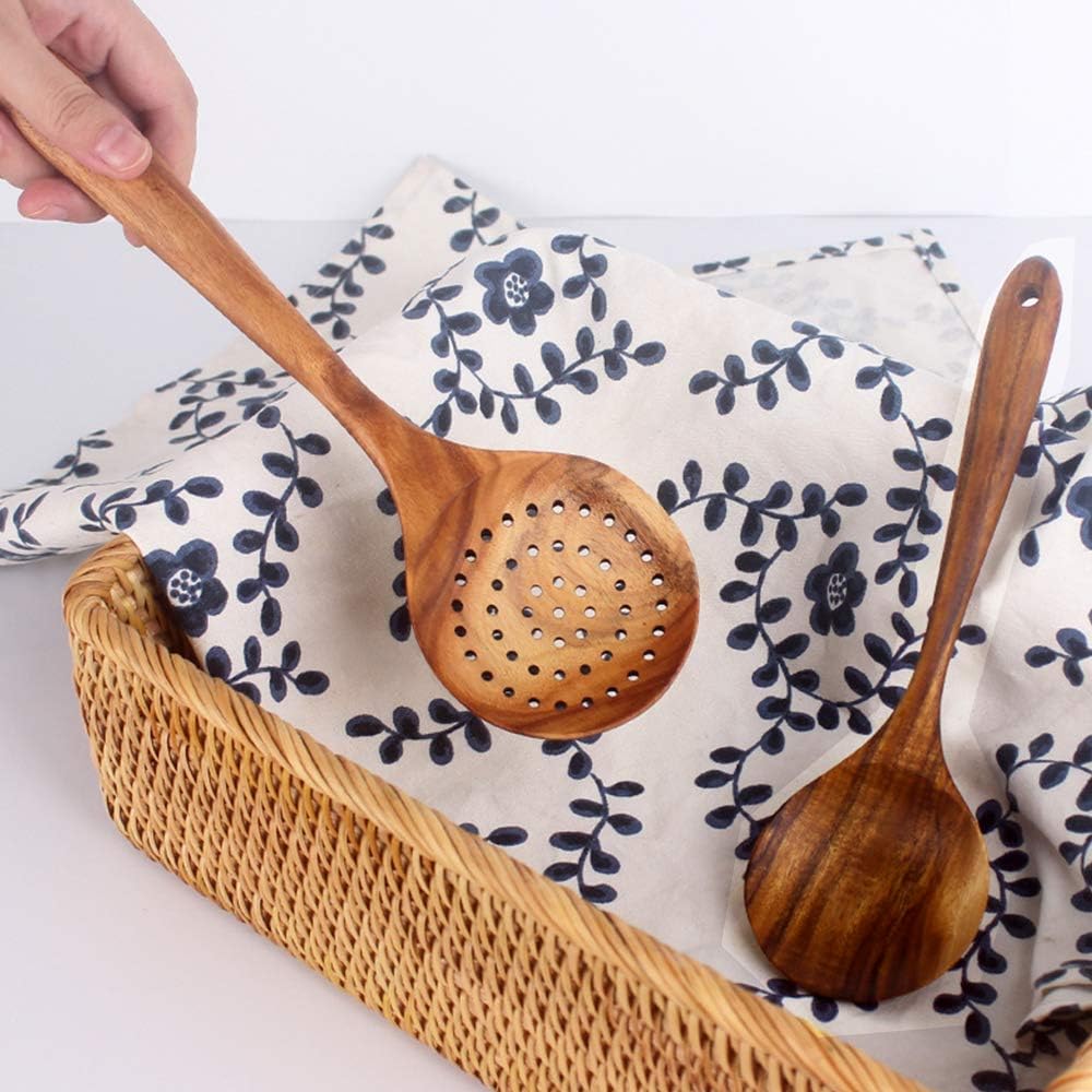 7 Pcs Acacia Wood Cooking Utensils Set Large Wooden Spoons for Cooking Spatula Salad Mixing Spoon