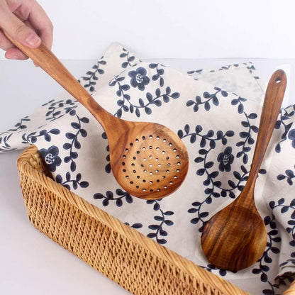 7 Pcs Acacia Wood Cooking Utensils Set Large Wooden Spoons for Cooking Spatula Salad Mixing Spoon