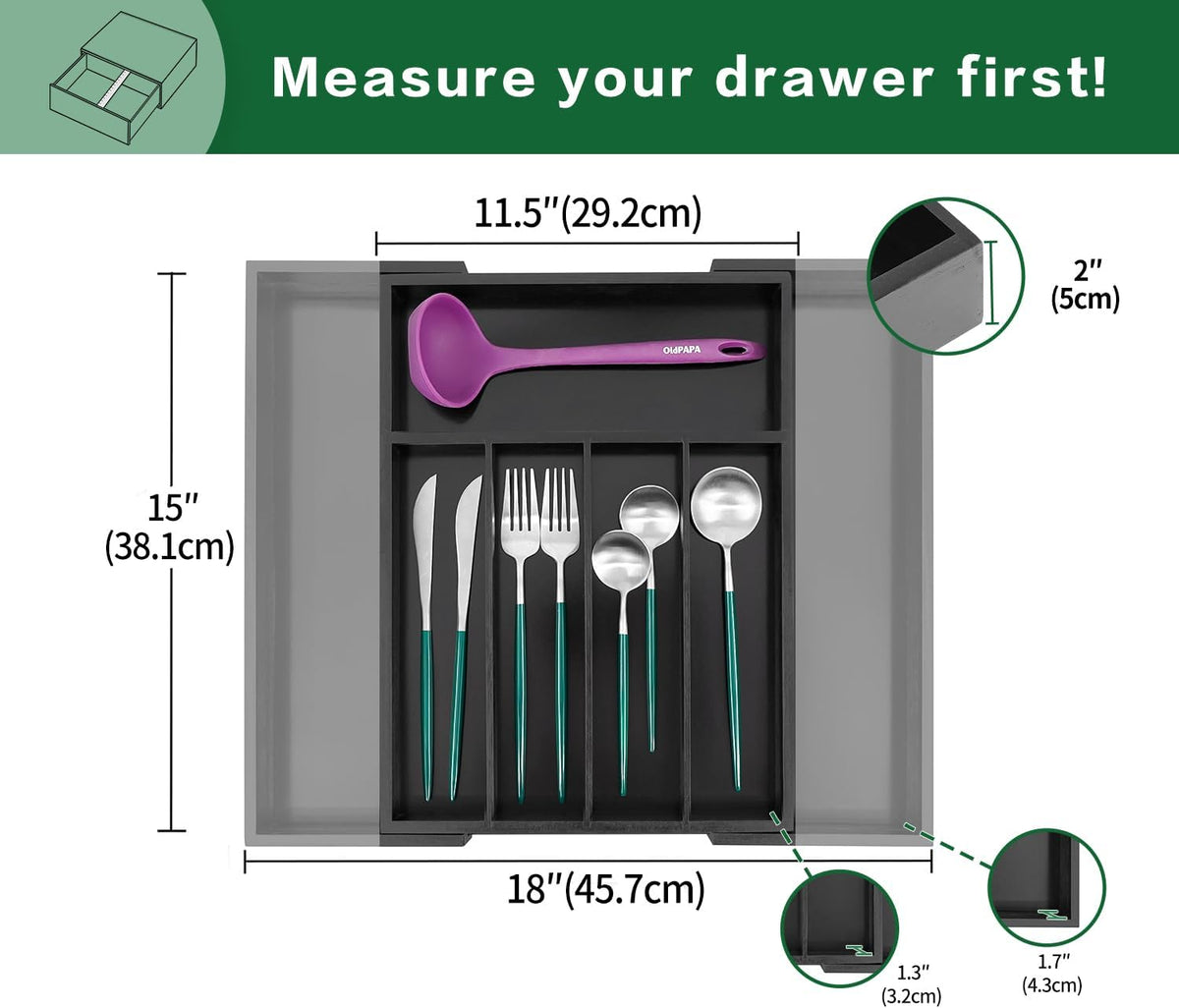 Utoplike Bamboo Silverware Drawer Organizer, Expandable Kitchen Utensils Drawer Organiser, Cutlery