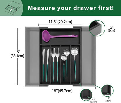 Utoplike Bamboo Silverware Drawer Organizer, Expandable Kitchen Utensils Drawer Organiser, Cutlery
