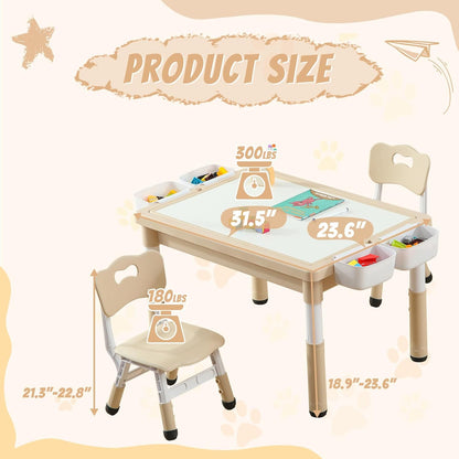 Multi Functional Kids Table and 2 Chairs Set, Graffiti & Building Blocks Double-Sided Tabletop