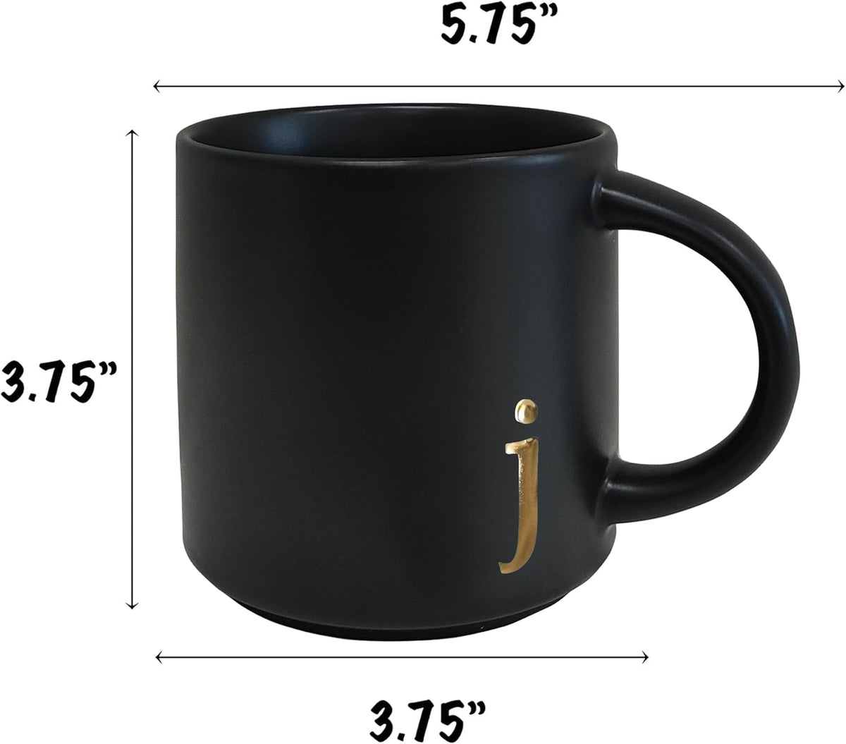 COLLECTIVE HOME - Black Monogram Ceramic Mugs, 15 oz Golden Initial Coffee Cups, Elegant Alphabet