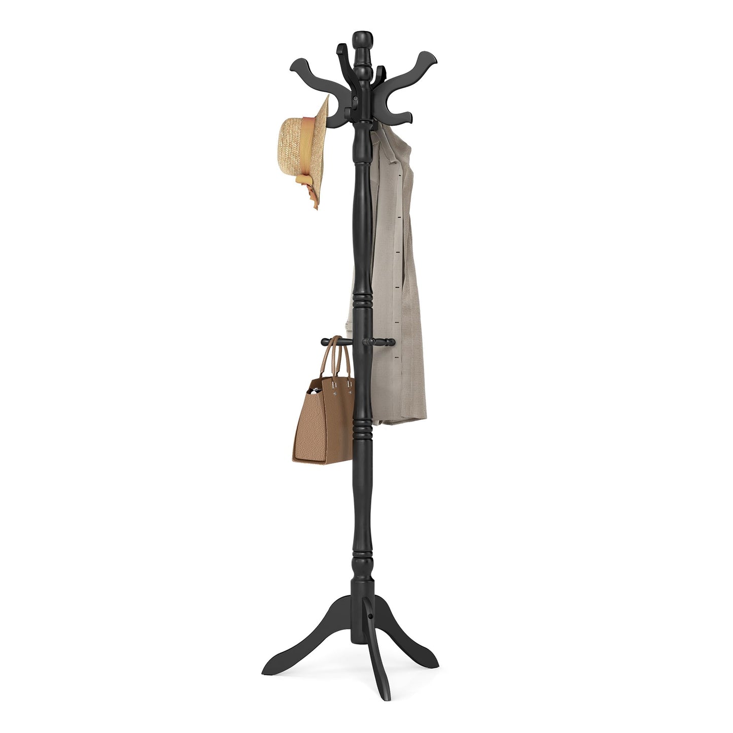 VASAGLE Freestanding Coat Rack, Rubber Wood Coat Tree with 11 Hooks