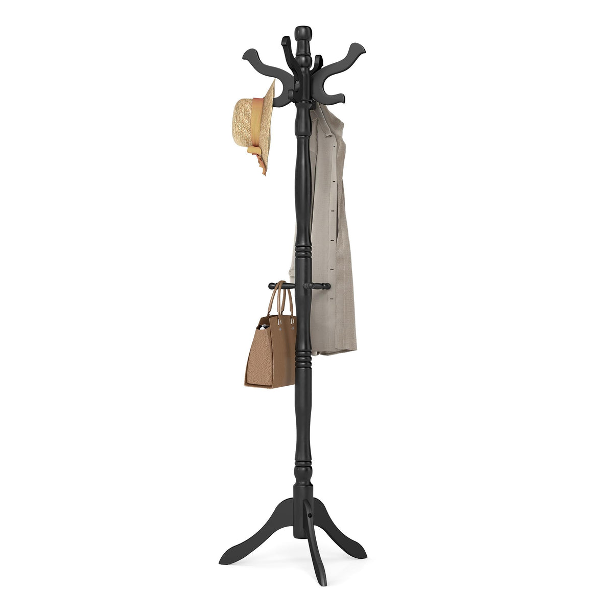 VASAGLE Freestanding Coat Rack, Rubber Wood Coat Tree with 11 Hooks