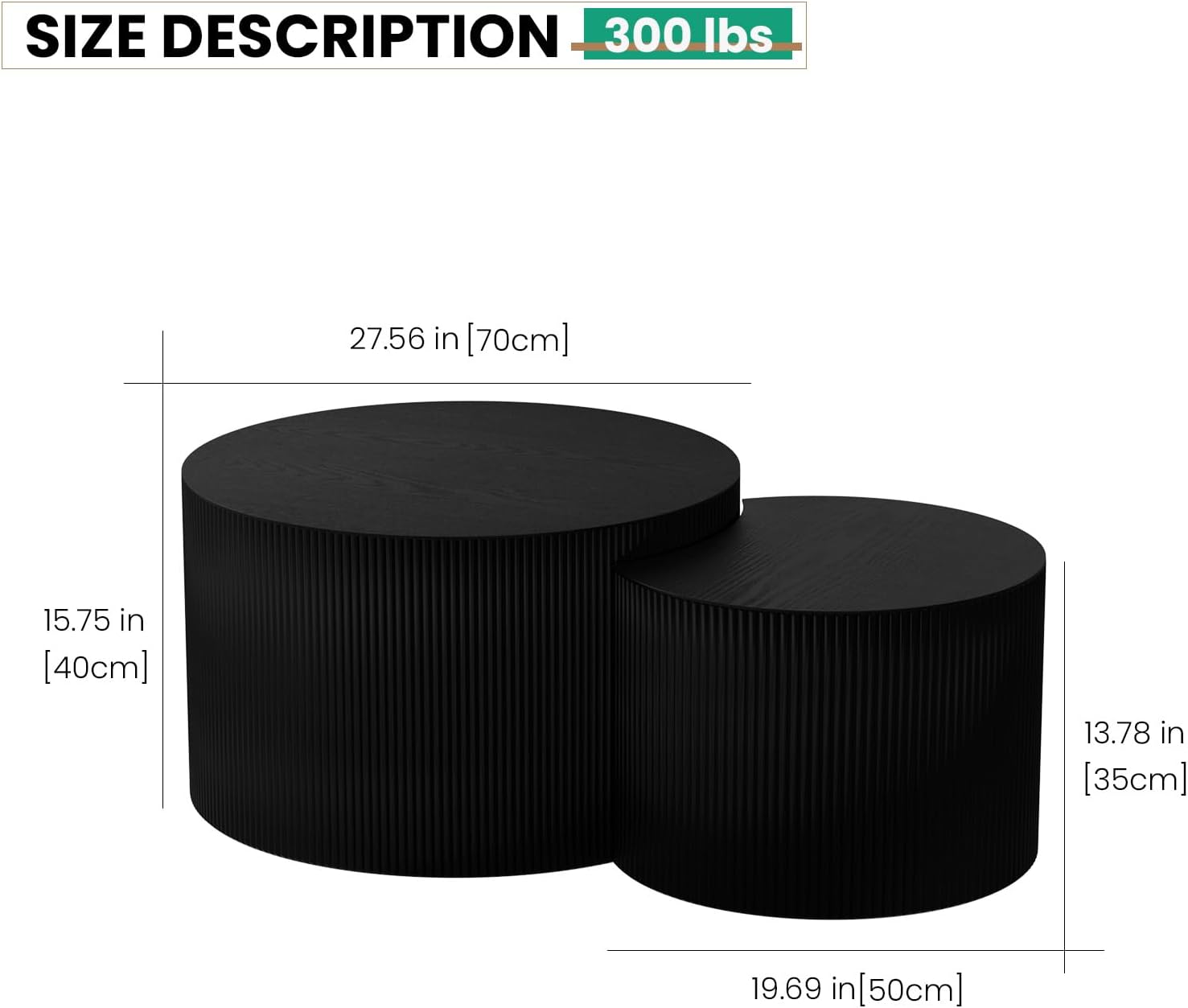 Round Nesting Coffee Table Set of 2 Handcraft Circle Fluted Nesting Coffee Tables Circular Side