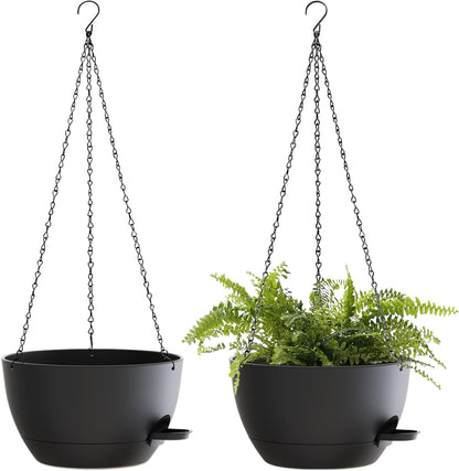12 Inch Hanging Baskets 2 PC with Chains, Self-Watering Hanging Planters for Indoor Outdoor Plants
