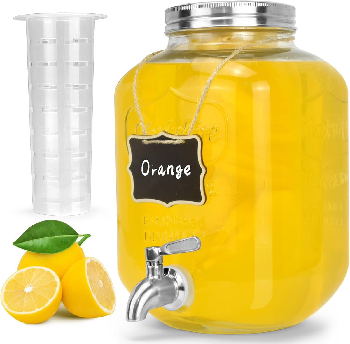 DD&HAPP Glass Beverage Dispenser With Stainless Steel Spigot,1.2 Gallon Mason Jar Drink