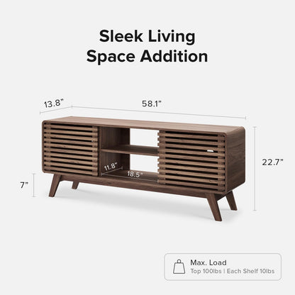 mopio Ensley TV Stand, Mid Century Modern for 55/60/65 inch TV, Farmhouse TV Stand, Entertainment
