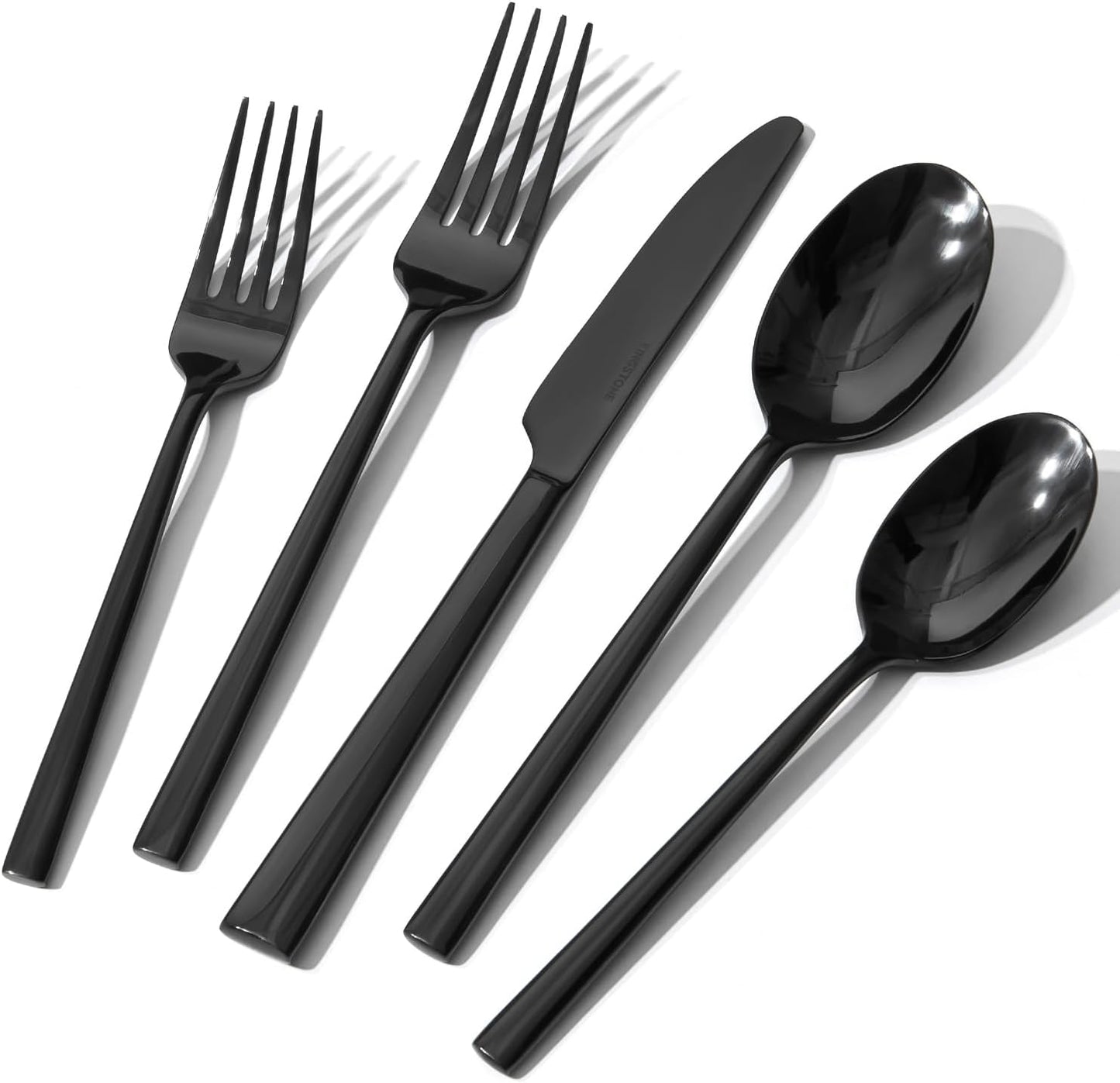 KINGSTONE Black Silverware Set, 20-Piece Forged Flatware Set Cutlery Set Premium Stainless Steel