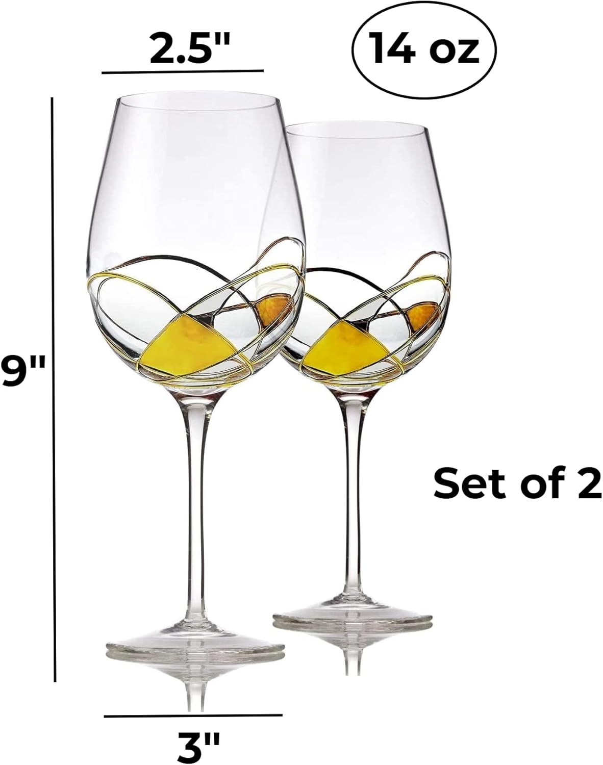 Bezrat Wine Glasses Hand Painted - Set of 2 - Women Wine Gift - Wine Lover Glass - Beautiful
