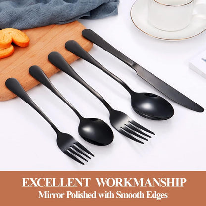 Lazycorner 30 Pcs Black Silverware Set for 6, Mirror Polished Flatware Set Stainless Steel Fork