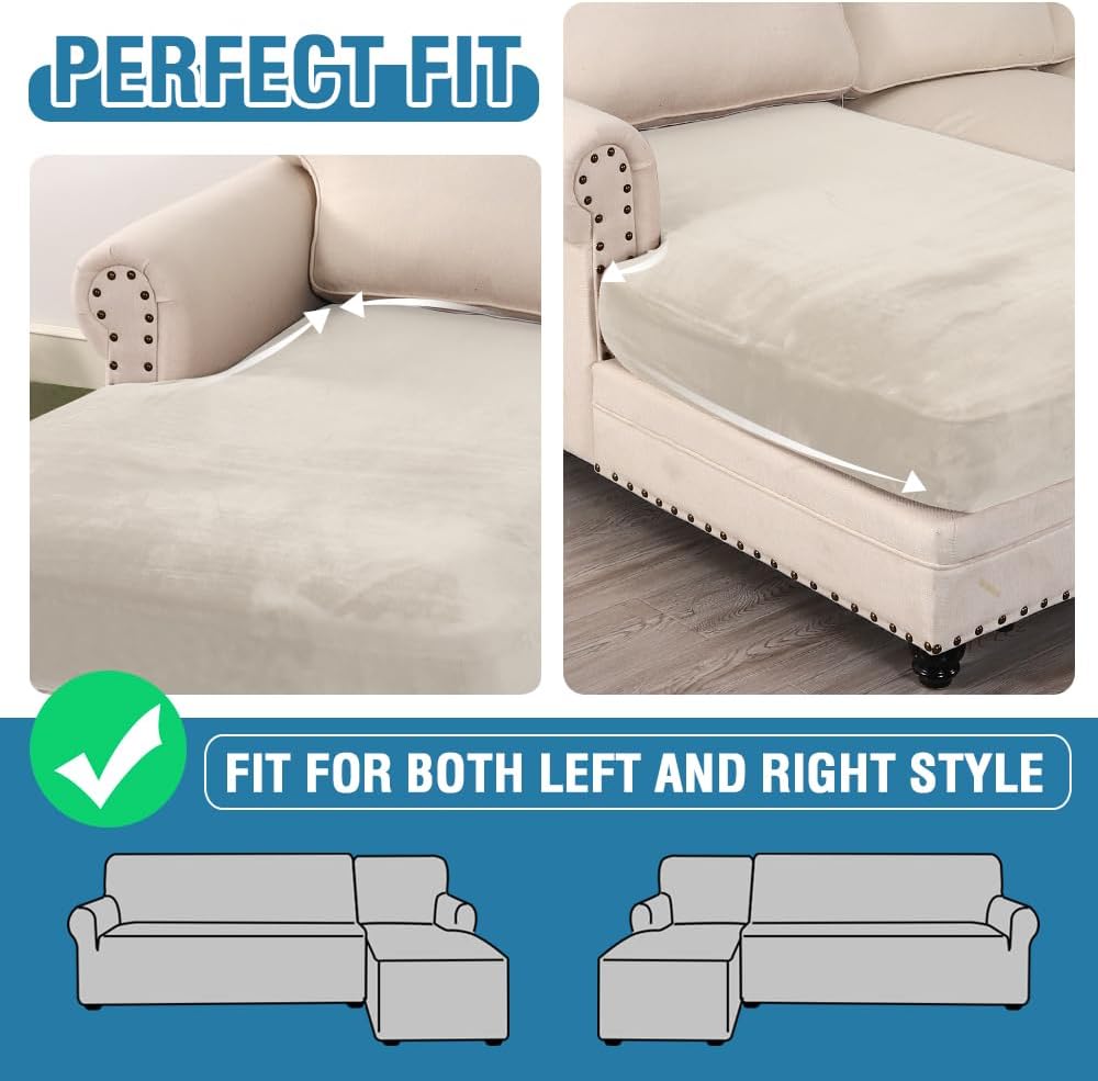 H.VERSAILTEX Velvet Stretch Individual Chaise Cover Sectional Couch Covers for L Shaped Sofa Both
