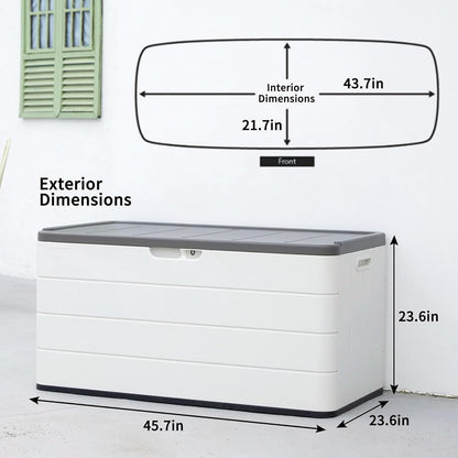 100 Gallon Plus Resin Deck Box, Waterproof Outdoor Storage Bin for Patio Furniture, Pool