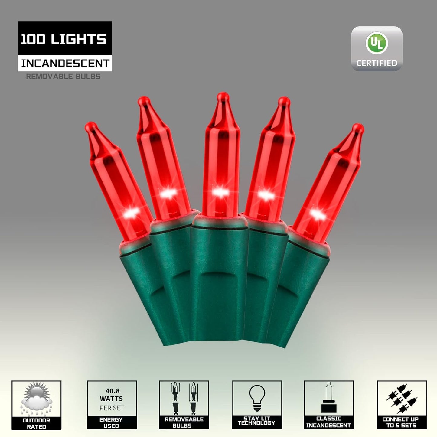 100LIGHTS RED Extra-Bright with End Connectors Christmas Decorative Lights 5.98m UL Certified Mini