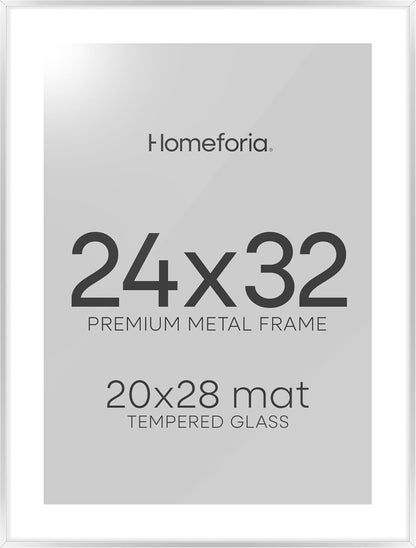 Homeforia Poster Frame 24x32 Silver, High End Metal 24 x 32 Large Picture Frame with Mat 20 x 28