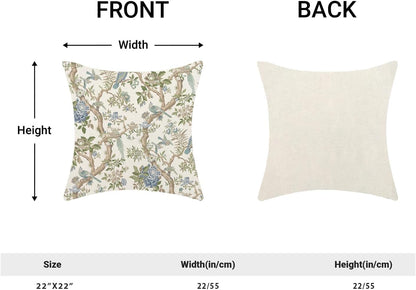 CXMEIFLY Chinoiserie Spring Pillow Covers 22 x 22 Inch Set of 2 for Blue Sage Green Vintage Flowers