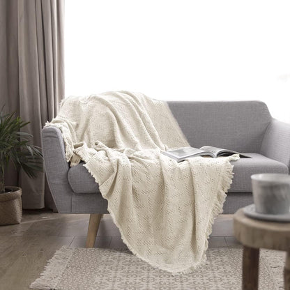 Simple&Opulence 100% Cotton Throw Blanket for Bed, Couch, Boho Luxury Geometric Knit Woven Blanket