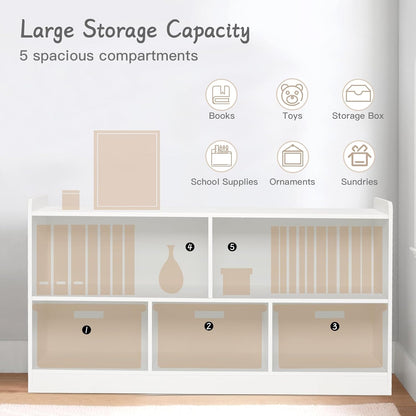 Montessori Shelf, Wooden Toy Storage Organizer for Books Toys, 2 Shelf Bookcase, 5-Section Storage