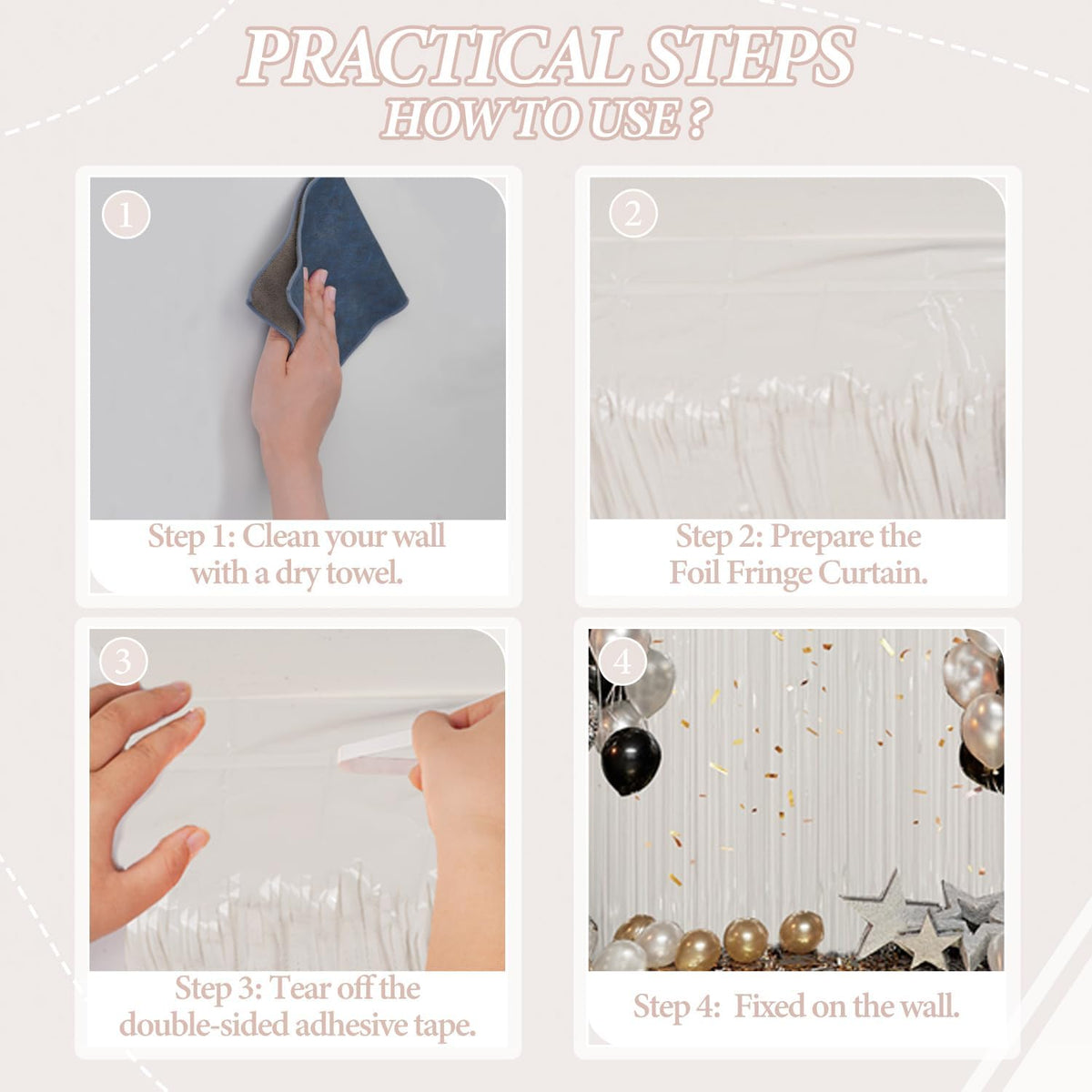 3 Pack Foil Fringe Backdrop - White Shiny Tinsel Curtains for Party Decoration/Photo Booth Props