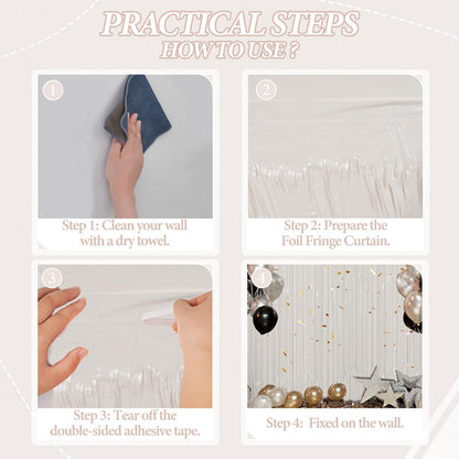 3 Pack Foil Fringe Backdrop - White Shiny Tinsel Curtains for Party Decoration/Photo Booth Props