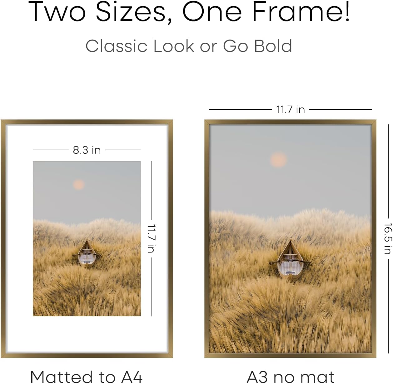 Homeforia A3 Picture Frame Bronze, High End Metal 11.7 x 16.5 inch Brass Poster Frames with Mat 8.3