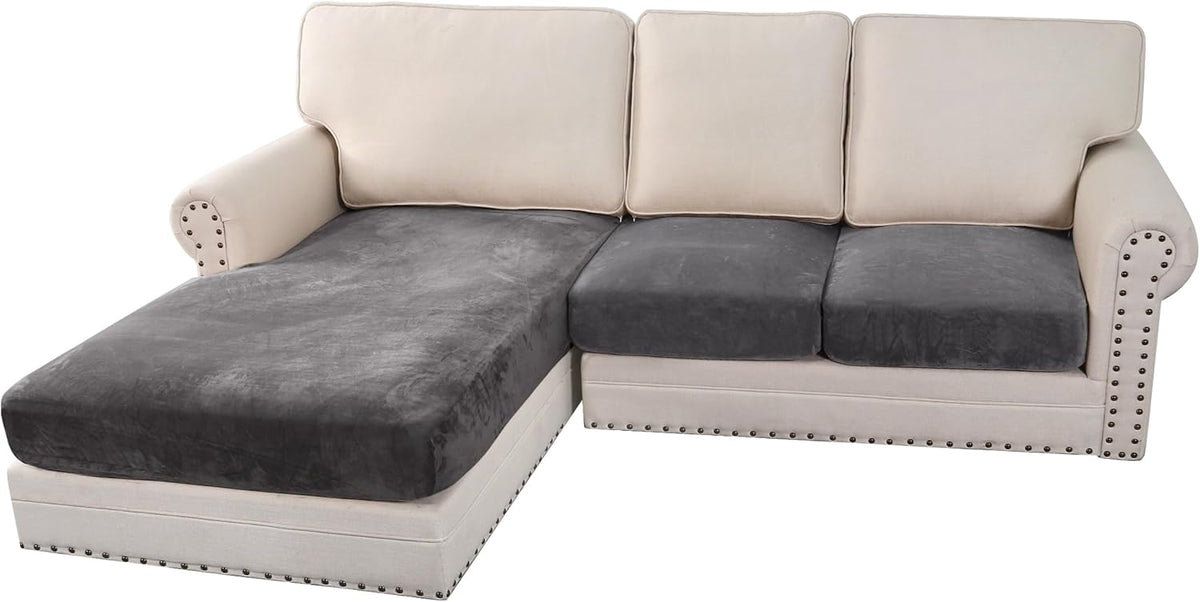H.VERSAILTEX Velvet Stretch Sectional Couch Covers 3 Pieces Sofa Seat Cushion Covers L Shape