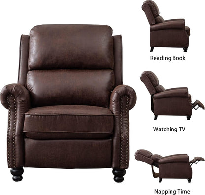 CANMOV Pushback Recliner Chair Faux Leather Armchair Push Back Recliner with Rivet Decoration