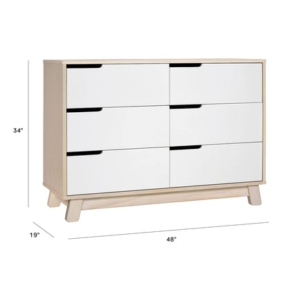 Babyletto Hudson 6-Drawer Assembled Double Dresser in Washed Natural and White, Greenguard Gold