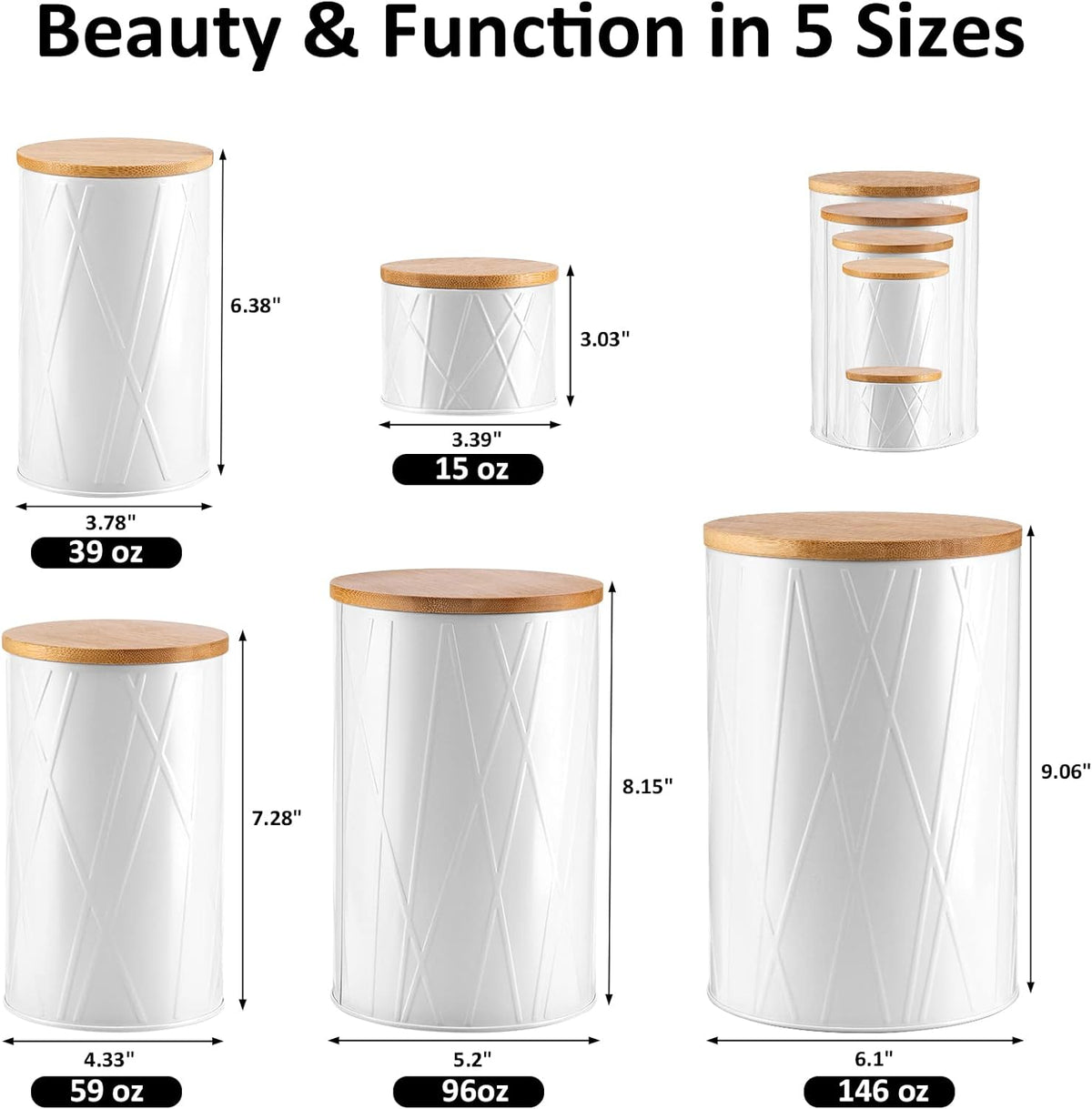 White Canister Sets for Kitchen Counter, Kitchen Canisters Set of 6, Flour and Sugar Containers