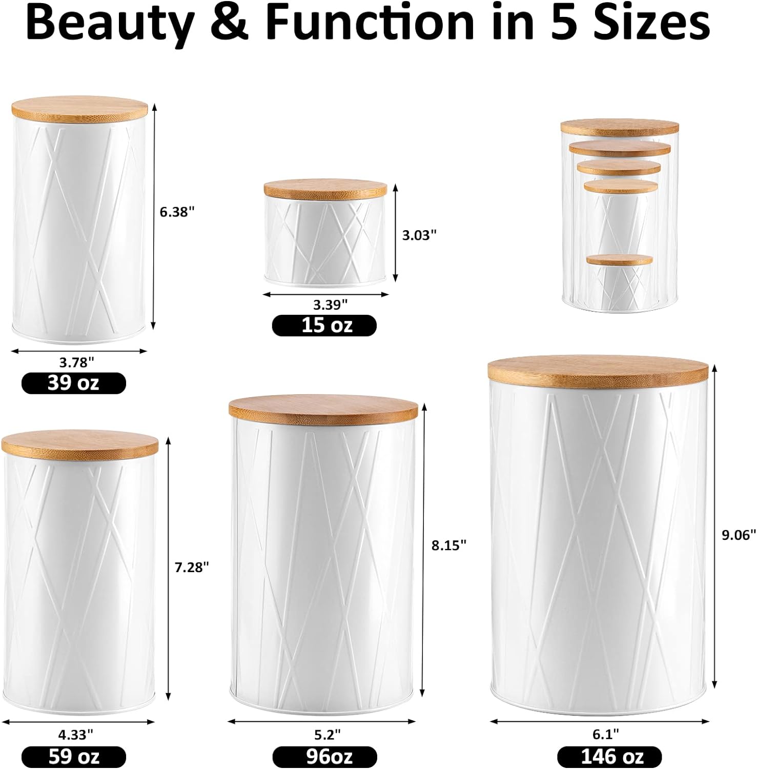 White Canister Sets for Kitchen Counter, Kitchen Canisters Set of 6, Flour and Sugar Containers
