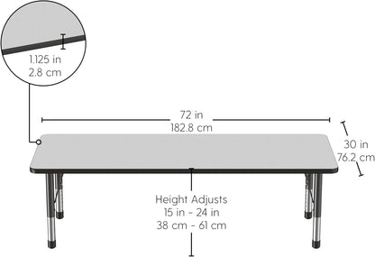 FDP Rectangle Activity School and Classroom Kids Table (30 x 72 inch), Chunky Toddler Leg